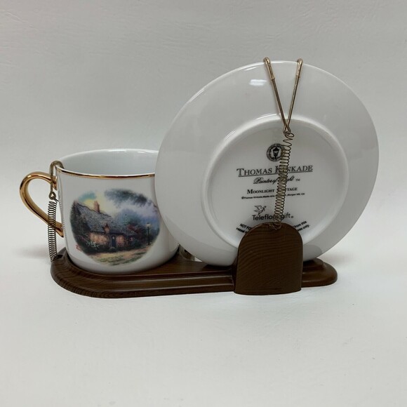 Thomas Kinkade Moonlight Cottage Teleflora Cup Saucer - Picture 5 of 9